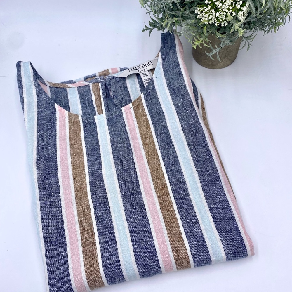Ellen Tracy Linen Vertical striped tank top size large